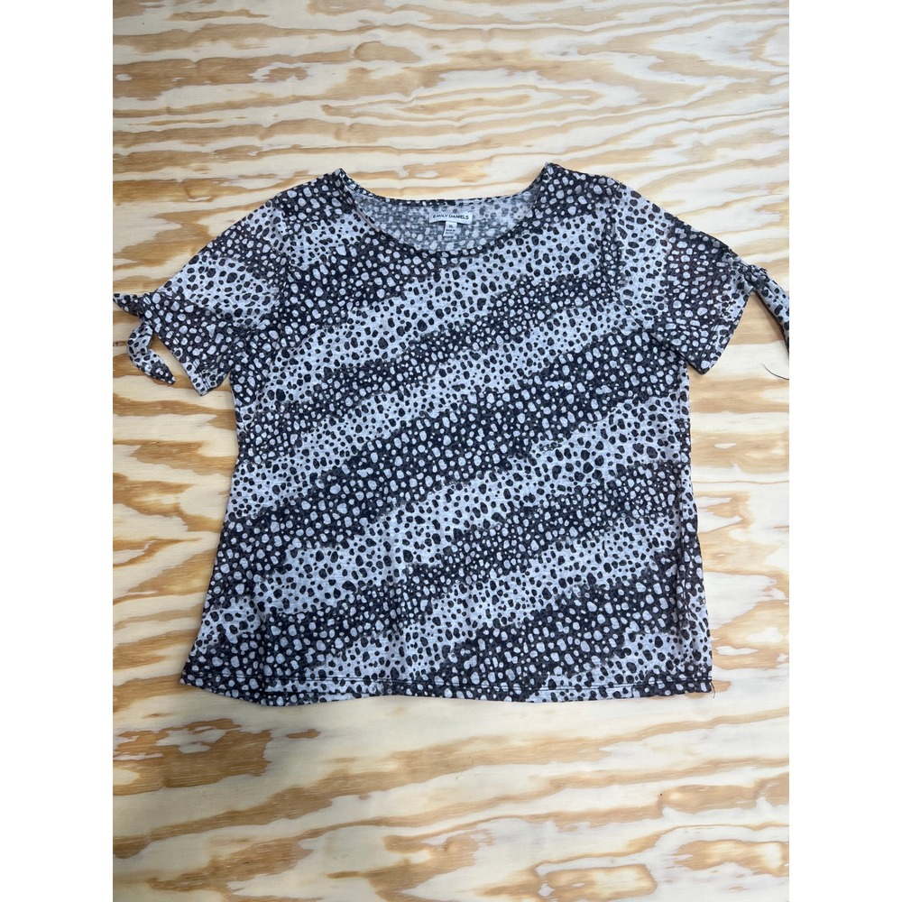 Emily Daniels XL Black White Abstract Animal Print Tie Sleeve Slub Knit Top